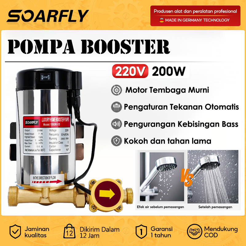 Pendorong Tekanan Air Booster Pump 200 Watt/300 Watt Mesin Pompa Otomatis/Pompa Booster Stainless St