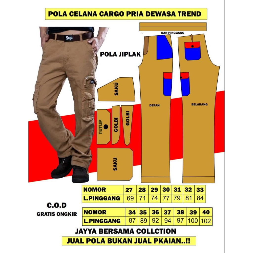 pola celana cargo panjang pria dewasa