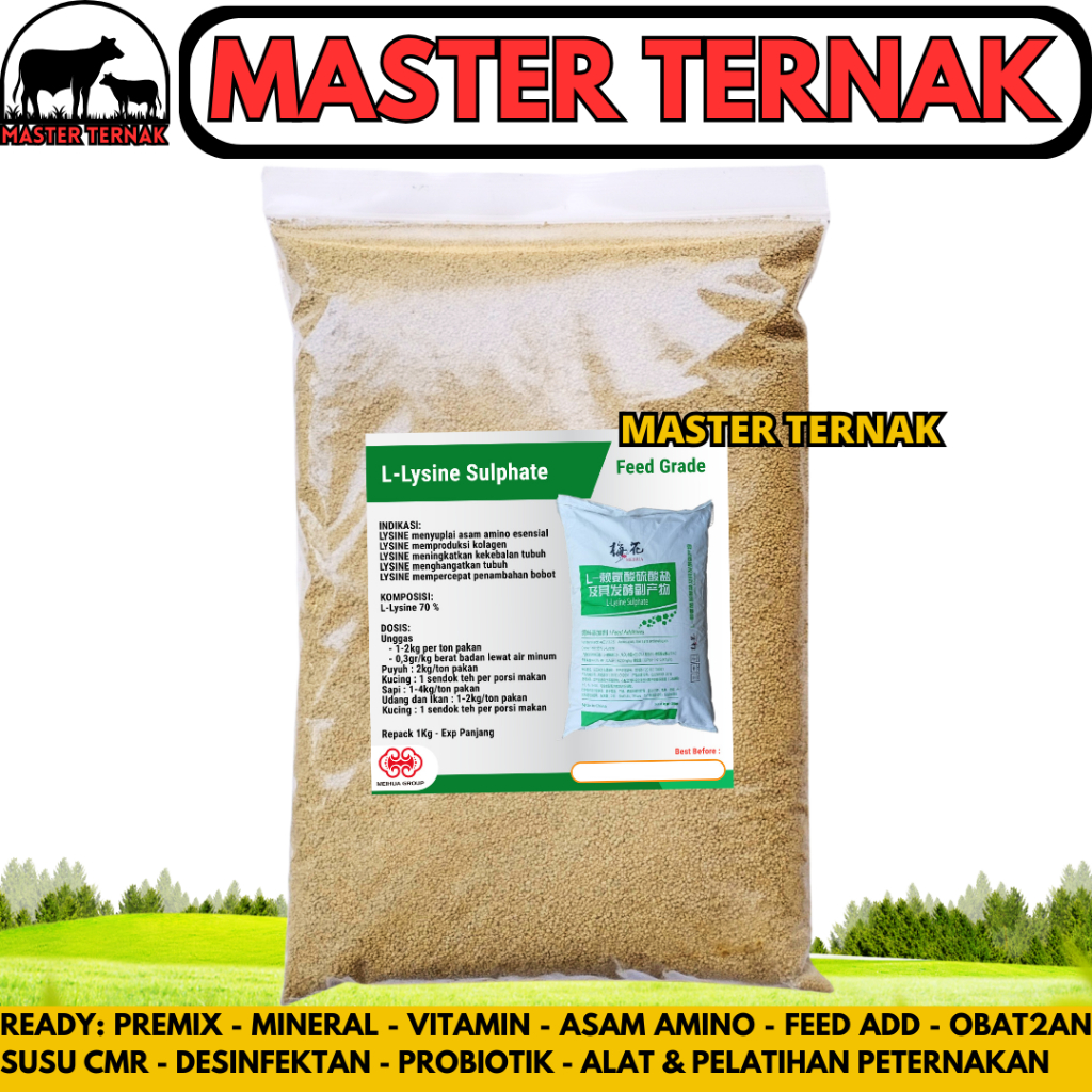 LYSINE SULFATE 1 KG MEIHUA HIJAU - Suplemen Hewan Asam Amino Penggemuk Sapi Ayam Kucing Anjing Udang