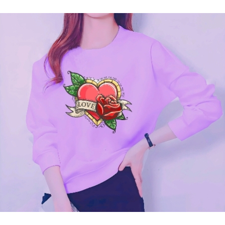 Kaos Atasan Lengan Panjang Wanita Dewasa Motif Love Mawar Wanita Trendy Kekinian Kaos Long Sleeve Cr