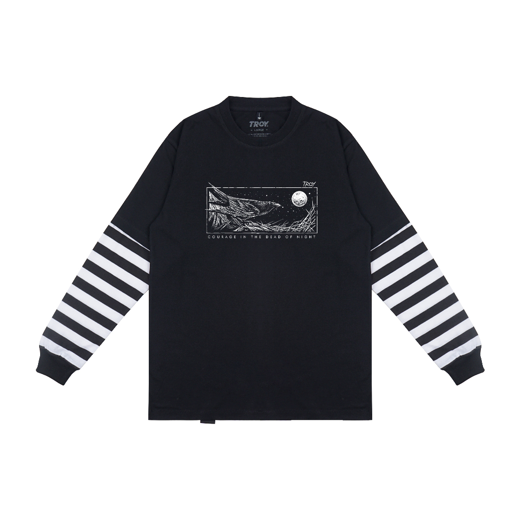 Troy Company Double Sleeve Longsleeve Black Stripe Corvus - Kaos Lengan Panjang Kaos Hitam Stripe DSD 3334