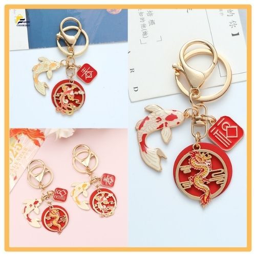 FG Gantungan Kunci Naga & Phoenix / Gantungan Kunci Karakter Keberuntungan / Hiasan Kunci Unik / Gan