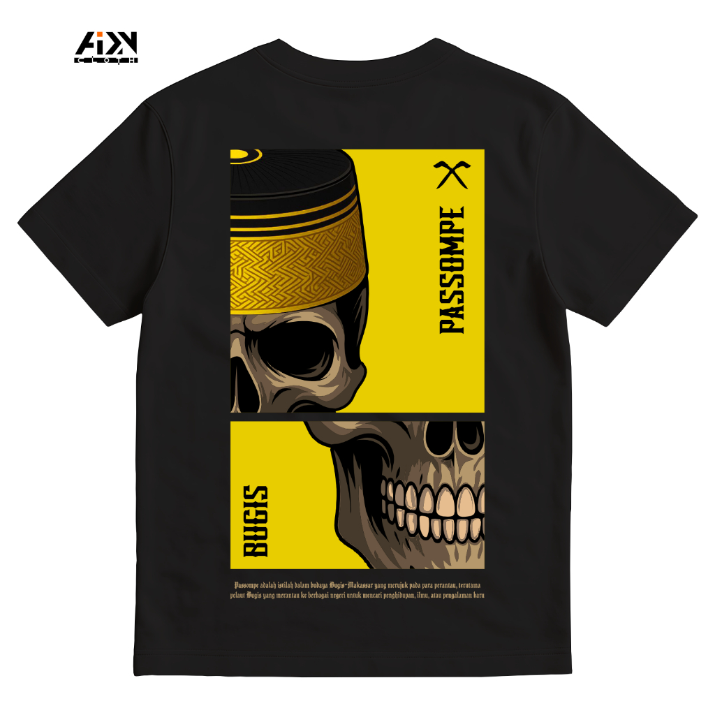 T-Shirt Hitam Kaos Bugis Passompe Ikon Badik – Baju Distro - Baju Bugis - Baju Perantau Bugis - Prem