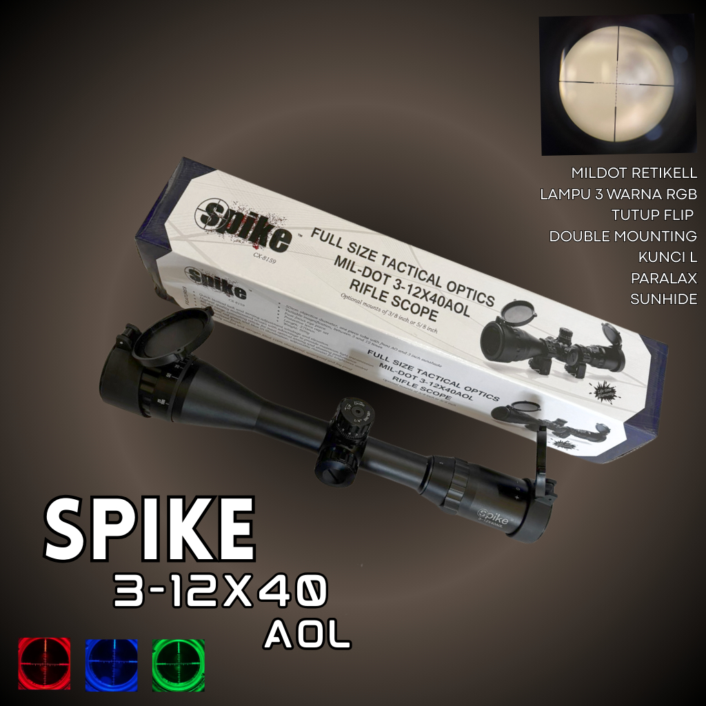 Teleskop Spike 3-12x40 AOL Original Murah
