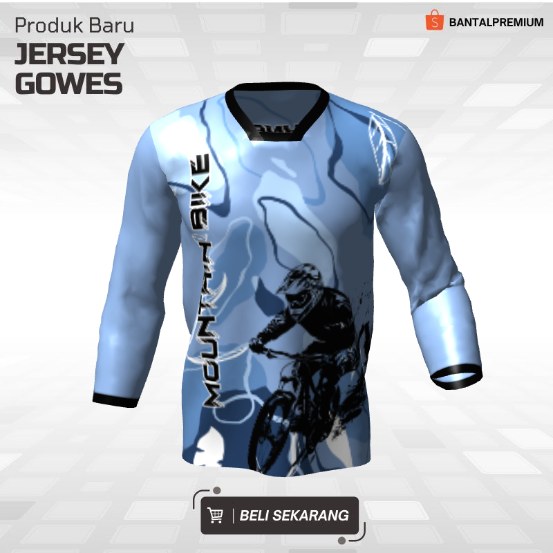 Kaos Jersey Gowes Sepeda Downhill Biru Motif Abstrak 111 - Jersey Lengan Panjang