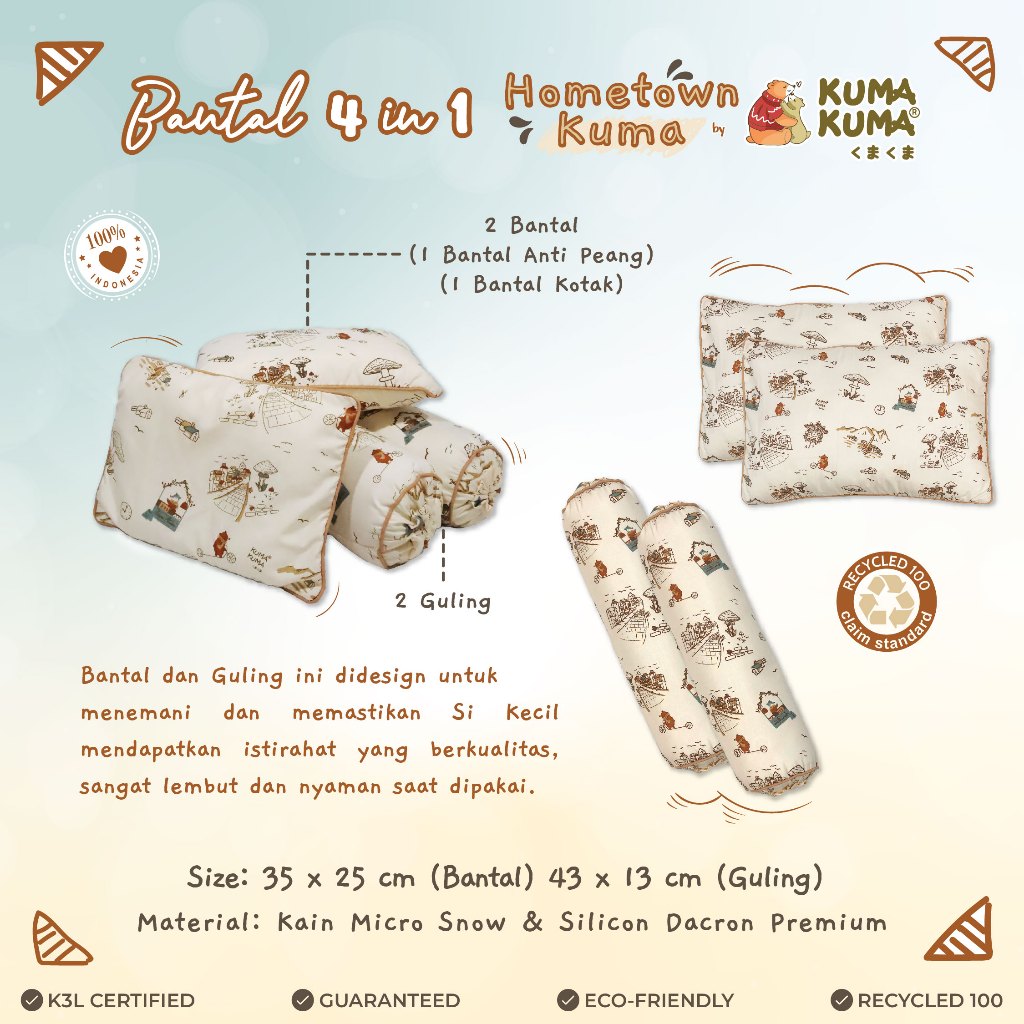 KumaKuma 2 Guling + 2 Bantal Set Tidur Bayi Bedding Set 4in1 DCG11370 / Bantal + Guling Bayi Set 4 i