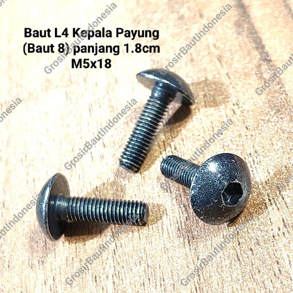 (10pcs) Baut L4 Kepala Payung (Baut 8) panjang 1.8cm M5x18
