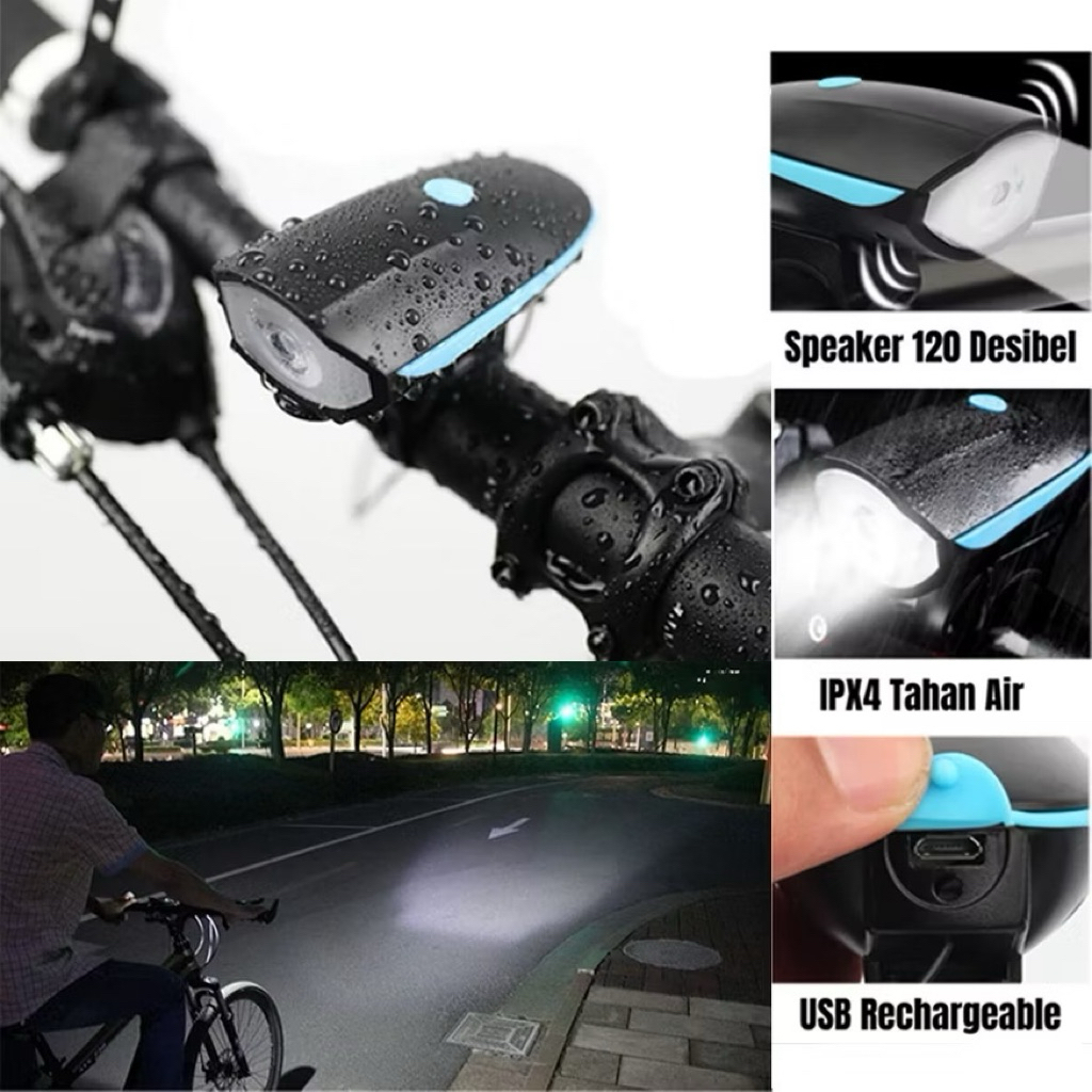 COD- Lampu Sepeda dengan Klakson Tahan Air dan Tahan Hujan Sepeda / Sepeda Gunung Ringan / Lampu Dep