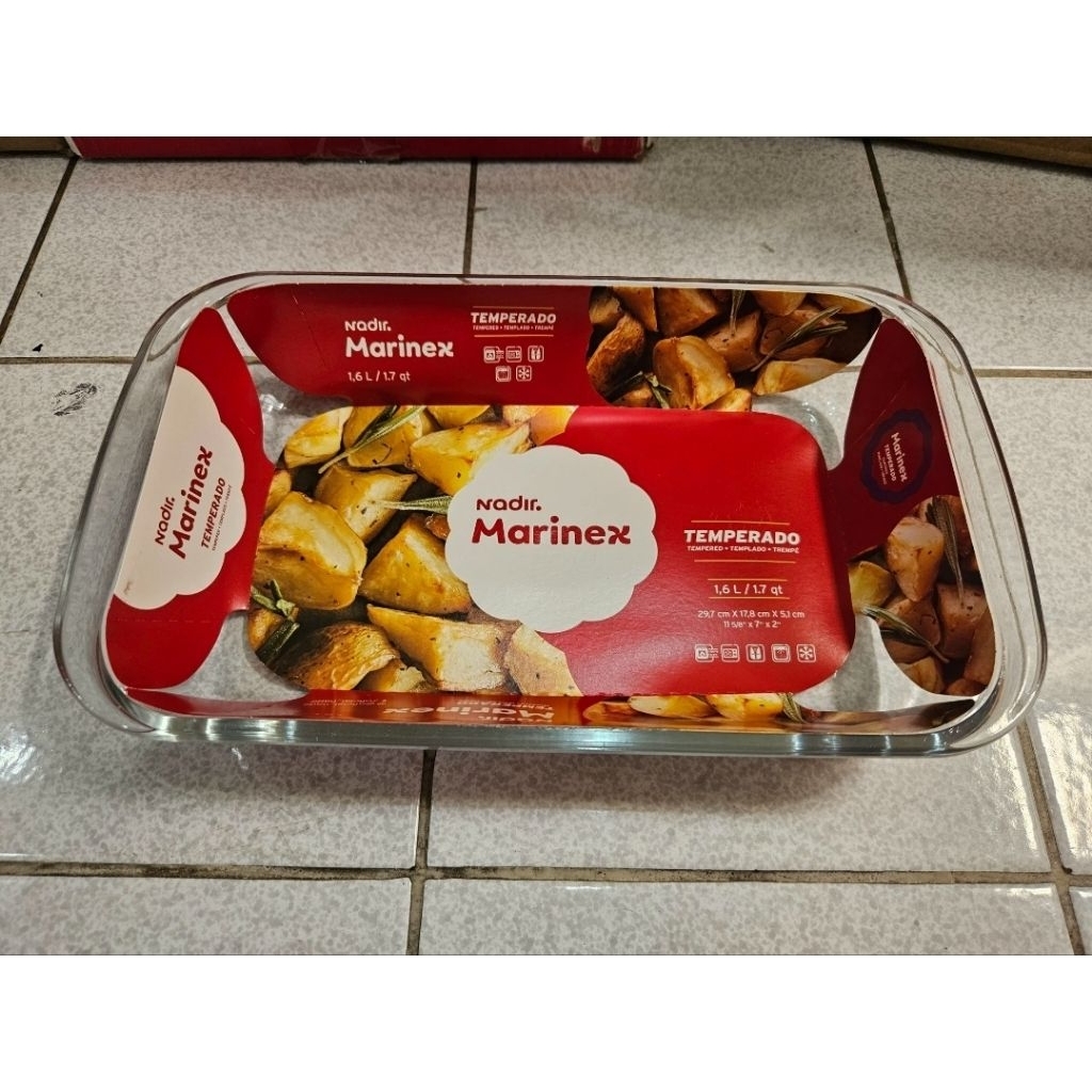 Loyang Kaca Persegi Marinex Rooster 1.6L/Loyang Kaca/Loyang Panggang/Oven Safe