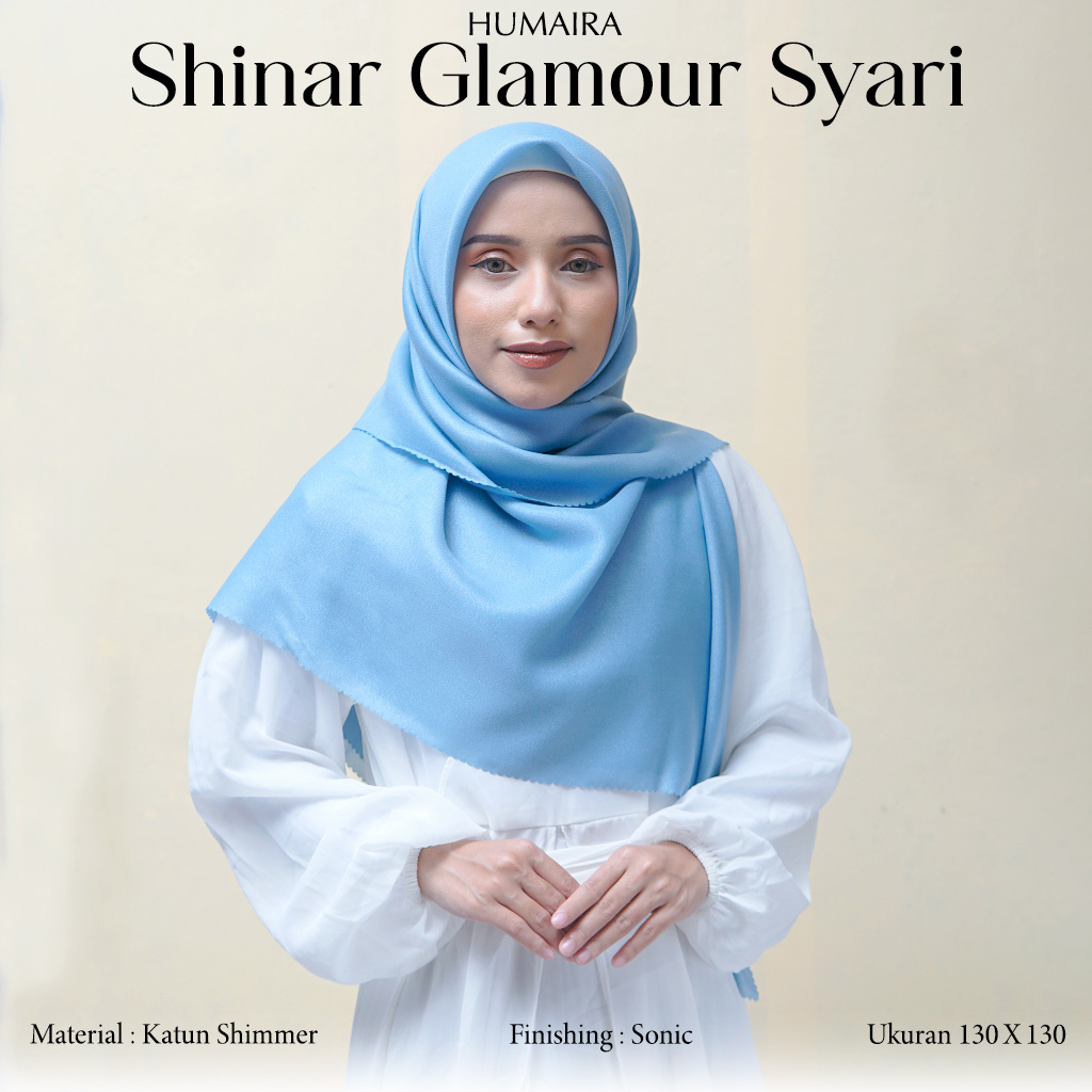 Humaira Kerudung Hijab Segi Empat Katun Shimmer  Shinar Glamour Syari - Ukuran 130x130 cm