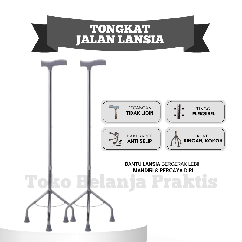 Tongkat Jalan Stainless Kaki 3/Tongkat Jalan Orang Tua/Tongkat Jalan dengan Ring