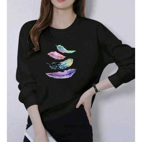 KAOS ATASAN WANITA LENGAN PANJANG DEWASA TRENDY MOTIF BULU PELANGI