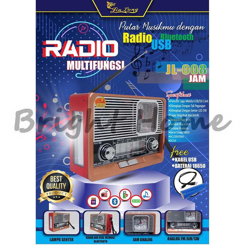 JINLONG JIN LONG JL-008 JAM JL008 Radio Multifungsi Bluetooth USB Jam Analog