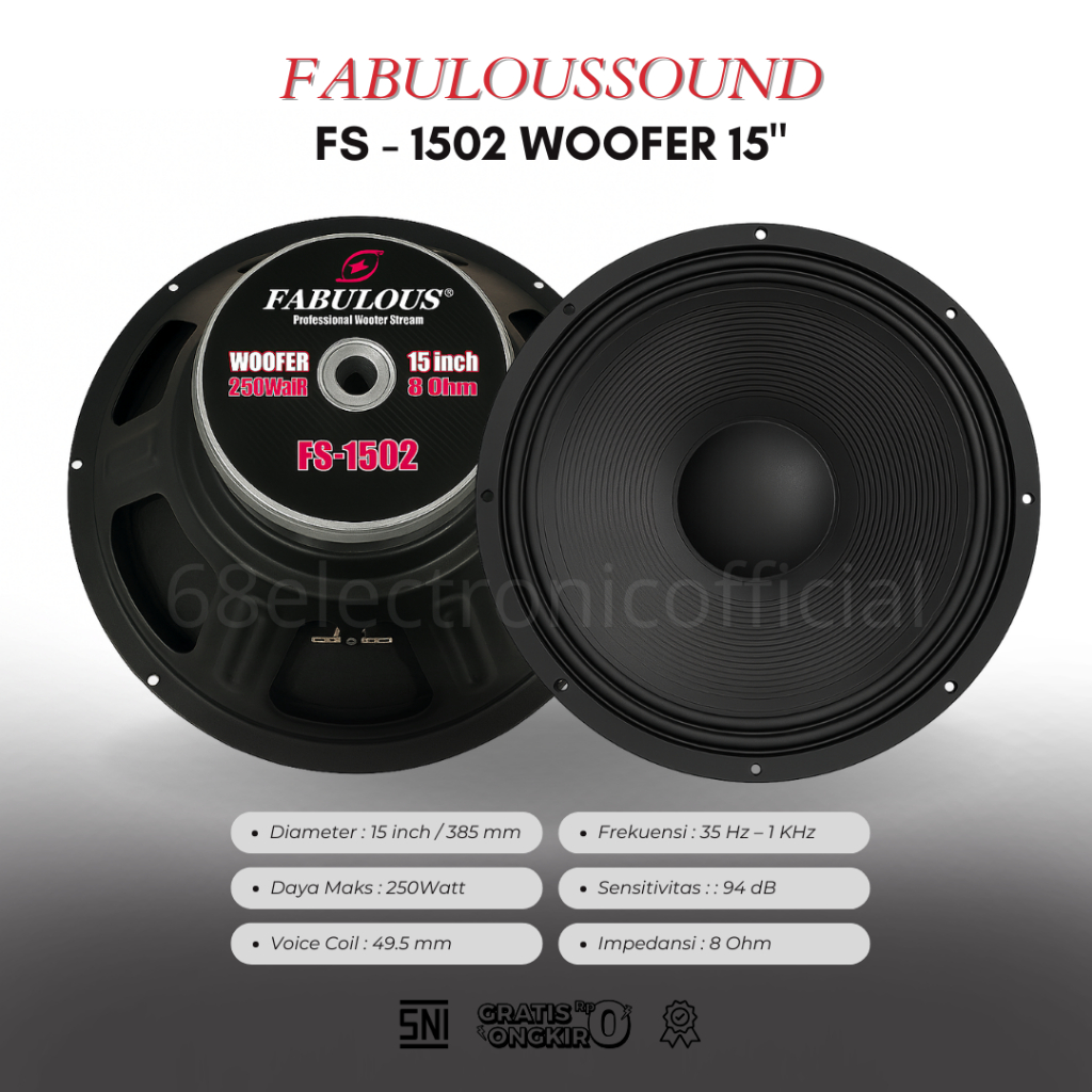 Subwoofer FabulousSound FS-1502 – Speaker 15” 250W 8 Ohm Suara Bass Mantap