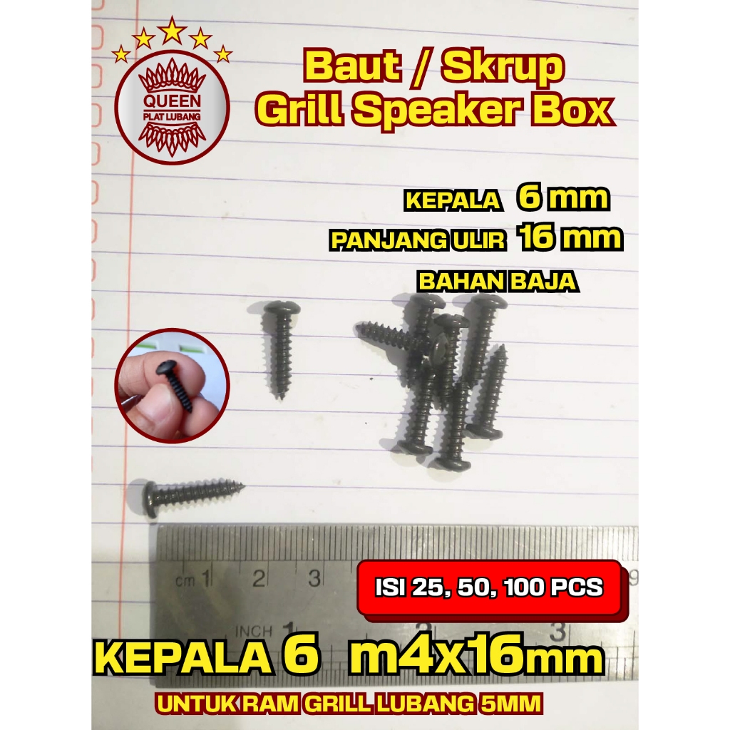Baut/sekrup Grill Speaker Box,bahan baja kepala 6mm panjang ulir 16mm,100pcs.M 4x16 cocok untuk semu