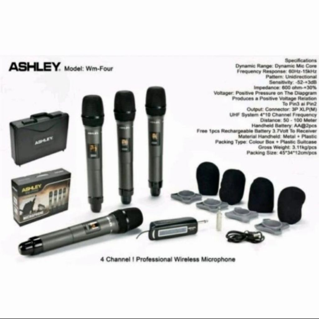 Mic Wireless 4 Handle Ashley WM-FOUR Microphone Nirkabel Karaoke