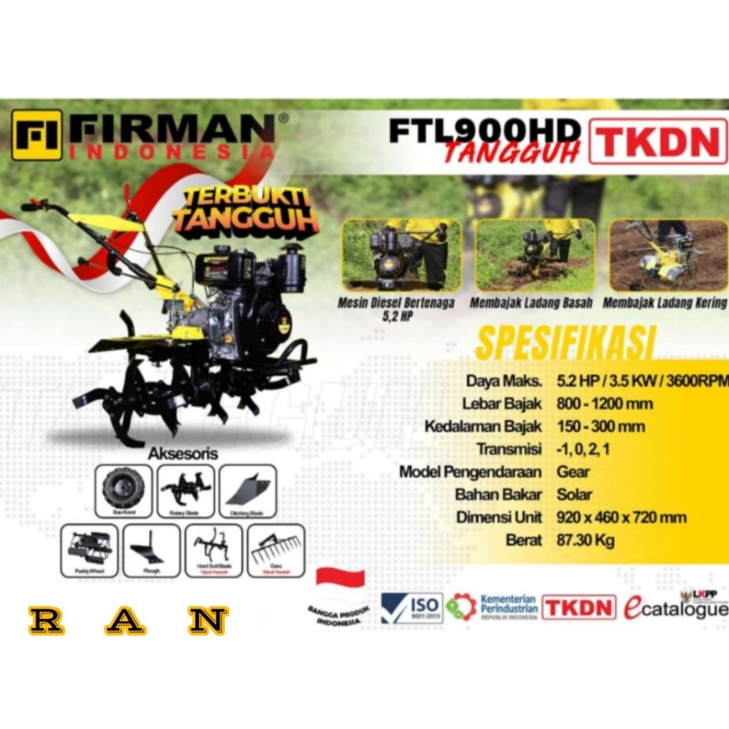 Traktor Bajak Ladang Kering FIRMAN FTL 900HD / TKDN