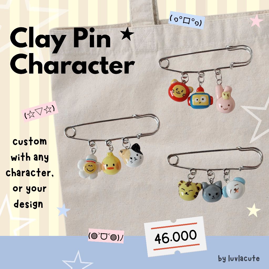 Clay pin character costum lucu pin clay handmade