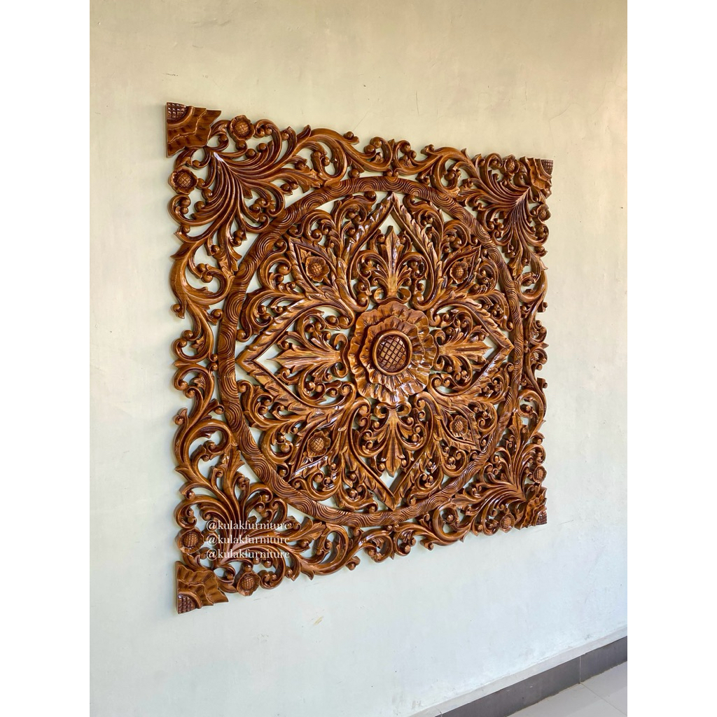 ukiran hiasan dinding tembok kayu jati