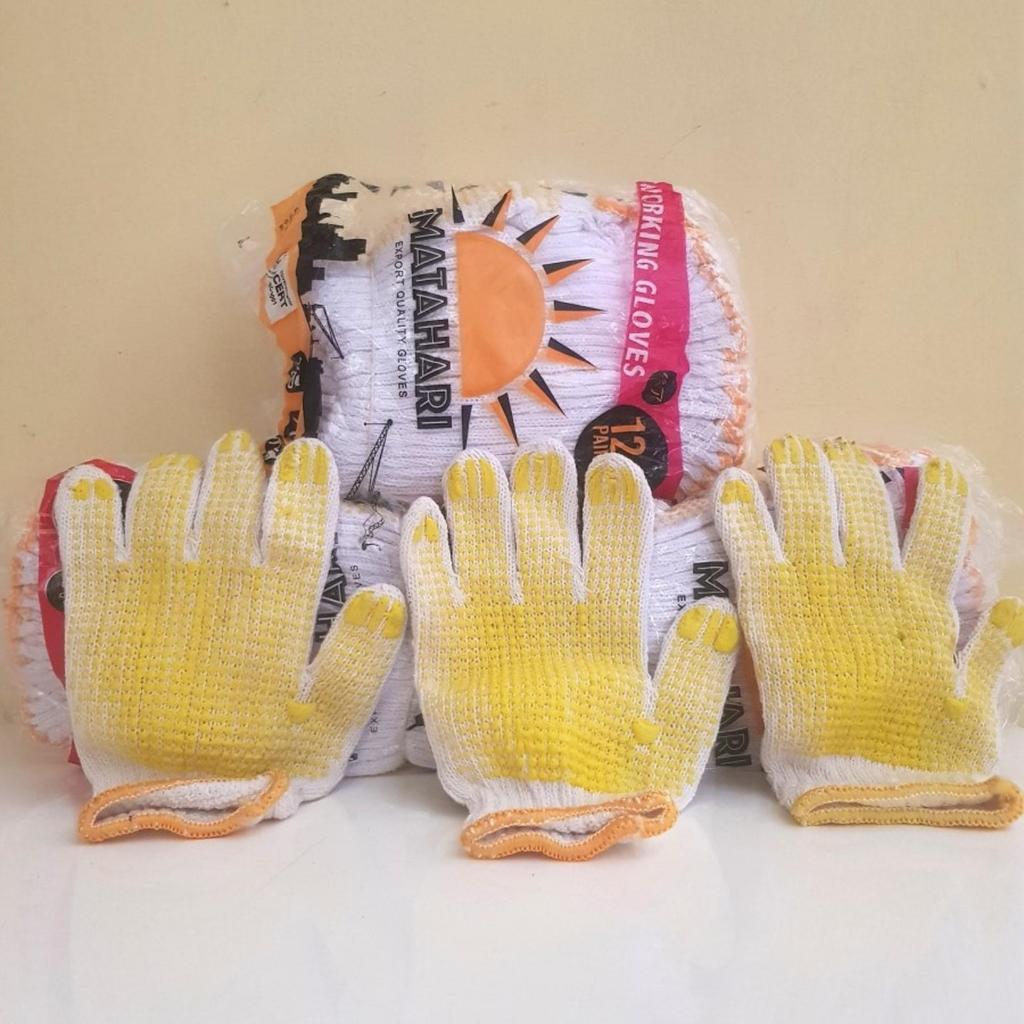 Sarung Tangan Kain Bintik Polkadot Putih Kuning lusinan