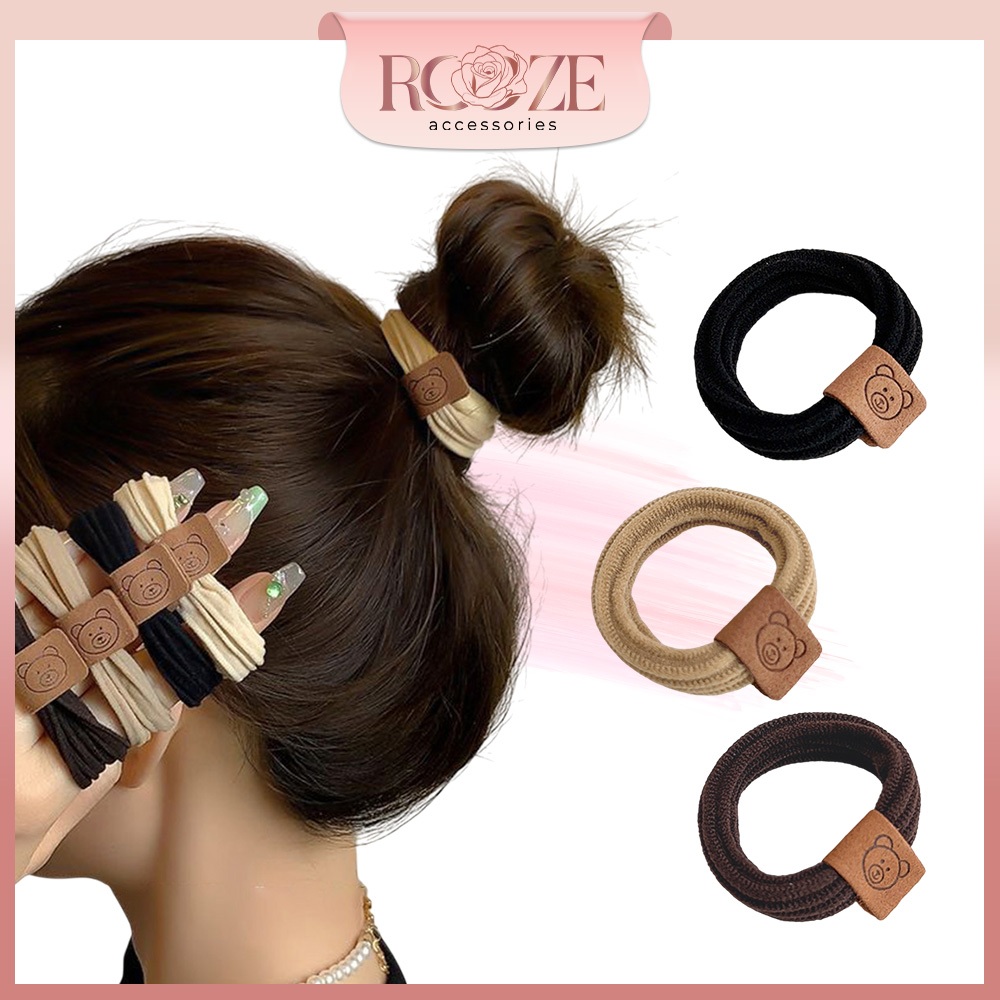 Ikat Rambut Gambar Beruang Kunciran Anak Perempuan Model Bear Tag Scrunchie Ponytail Mini Korean Sty