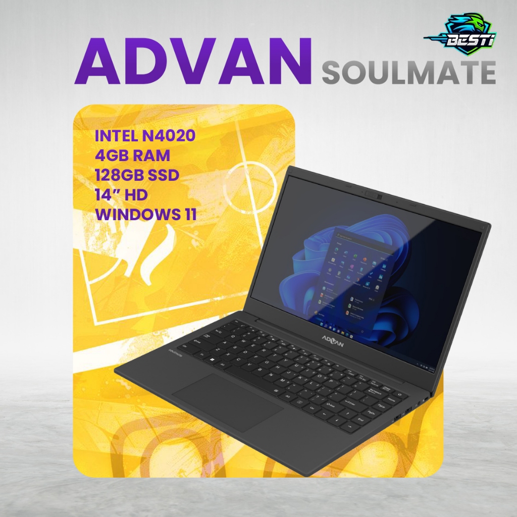 Laptop Advan Soulmate Intel N4020 8GB RAM 128GB SSD Windows 11 Original