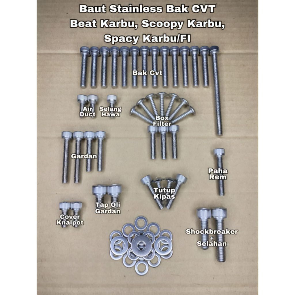 Baut Cvt BEAT KARBU SCOOPY KARBU SPACY KARBU FULLSET Baut L Stainless Anti Karat 100% Stainless Stee