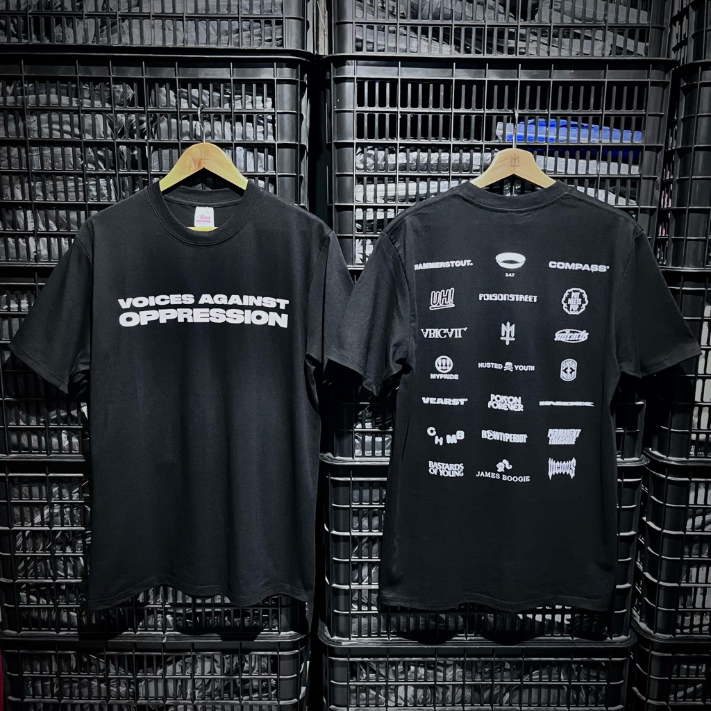 tshirt VOICES AGAINST OPPRESSION 21 brand ( MATERNAL - JAMES BOOGIE - SNSB - MIRACLE - CHMB  , dll )