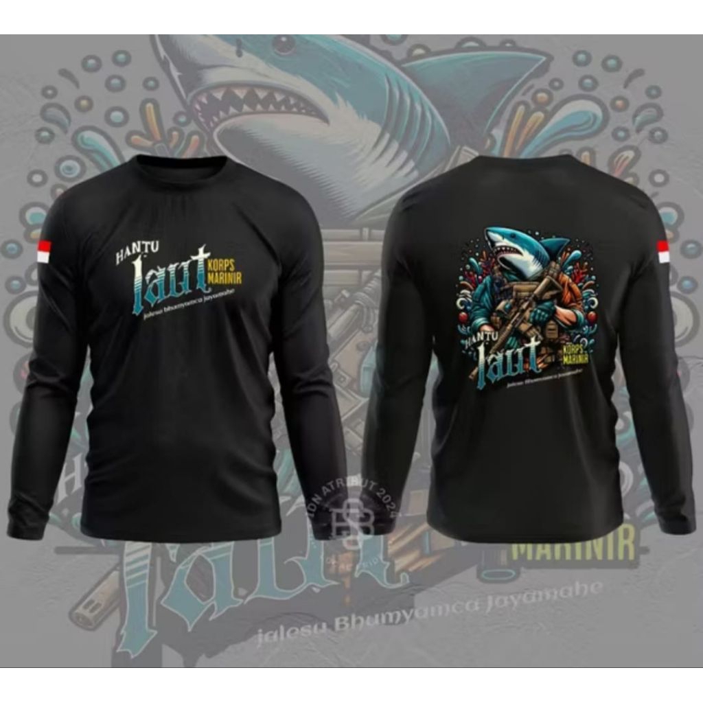 KAOS LENGAN PANJANG HANTU LAUT KORPS MARINIR DESAIN HIU SENJATA | T-SHIRT TNI VIRAL KEKINIAN
