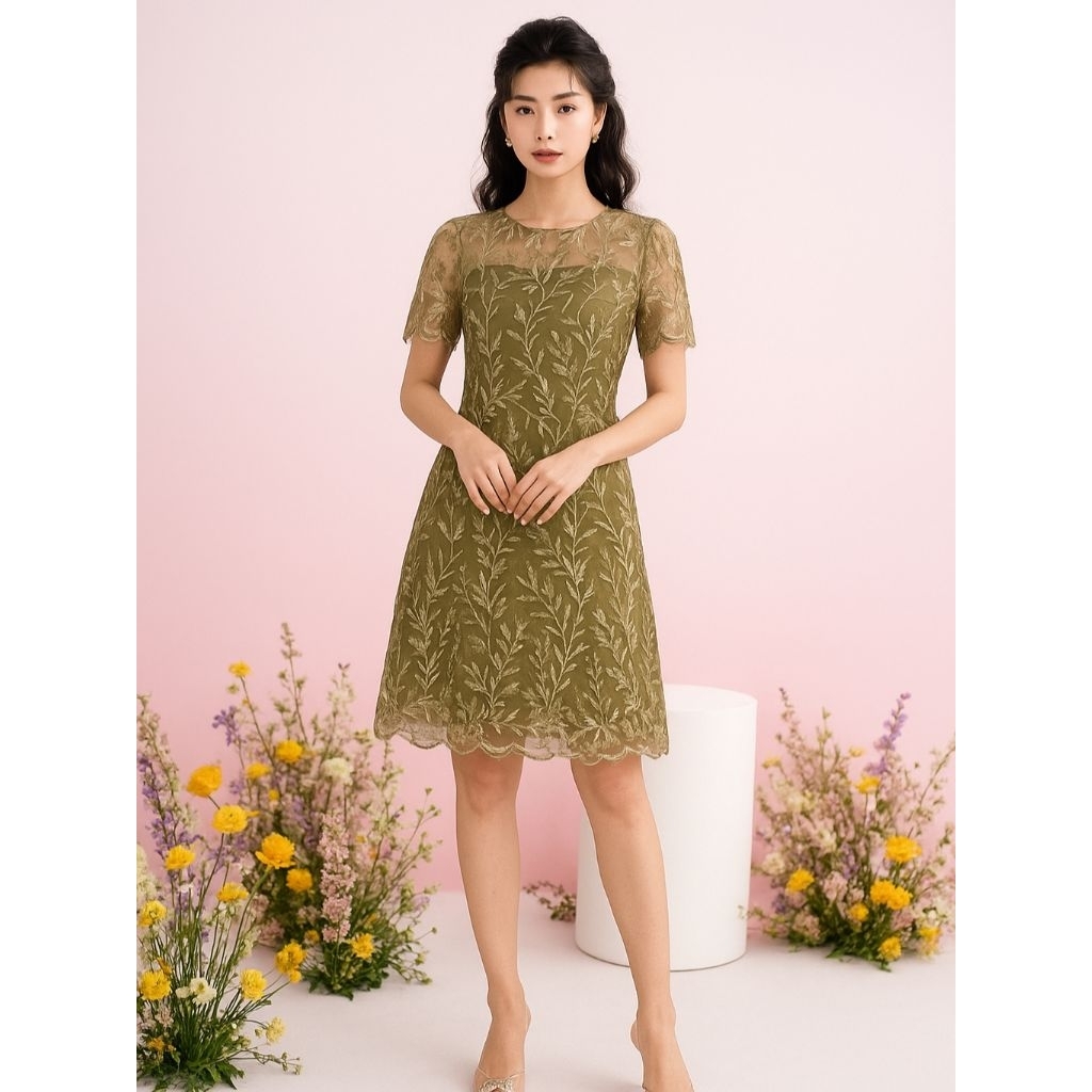 Dress Pesta Mewah Elegan Dress Brokat Tulle Mutiara Gaun Brukat Pesta Kondangan Dress Span Korean Lo