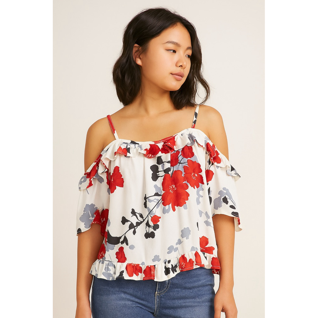 preloved Top Wanita Sabrina Bunga