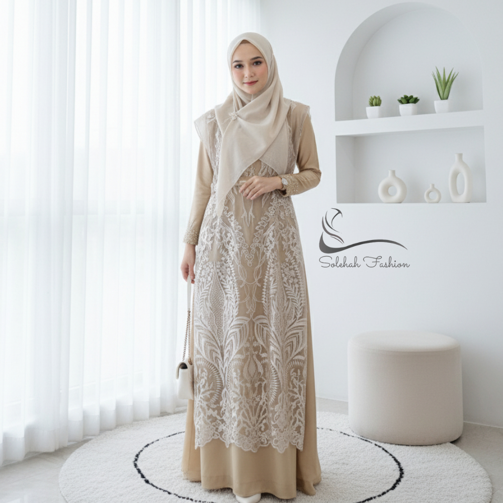 Outer Cardigan Long Vest Brukat/Rompi Brukat/Luaran Gamis/Outer Terbaru Tile Brukat Mewah