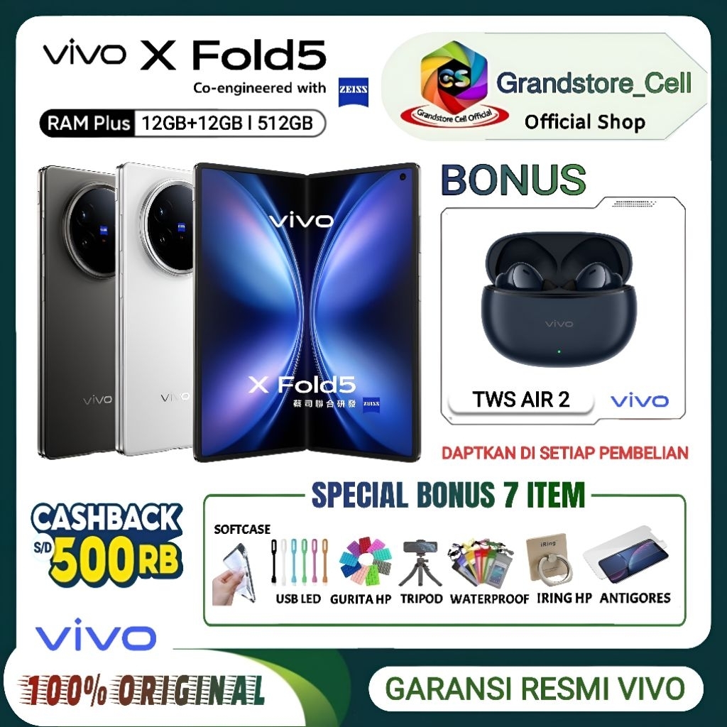 VIVO X FOLD 5 5G RAM 16/512 GB - IPX8 & IPX9 Water Resistance - 50MP ZEISS Telephoto Camera - GARANS