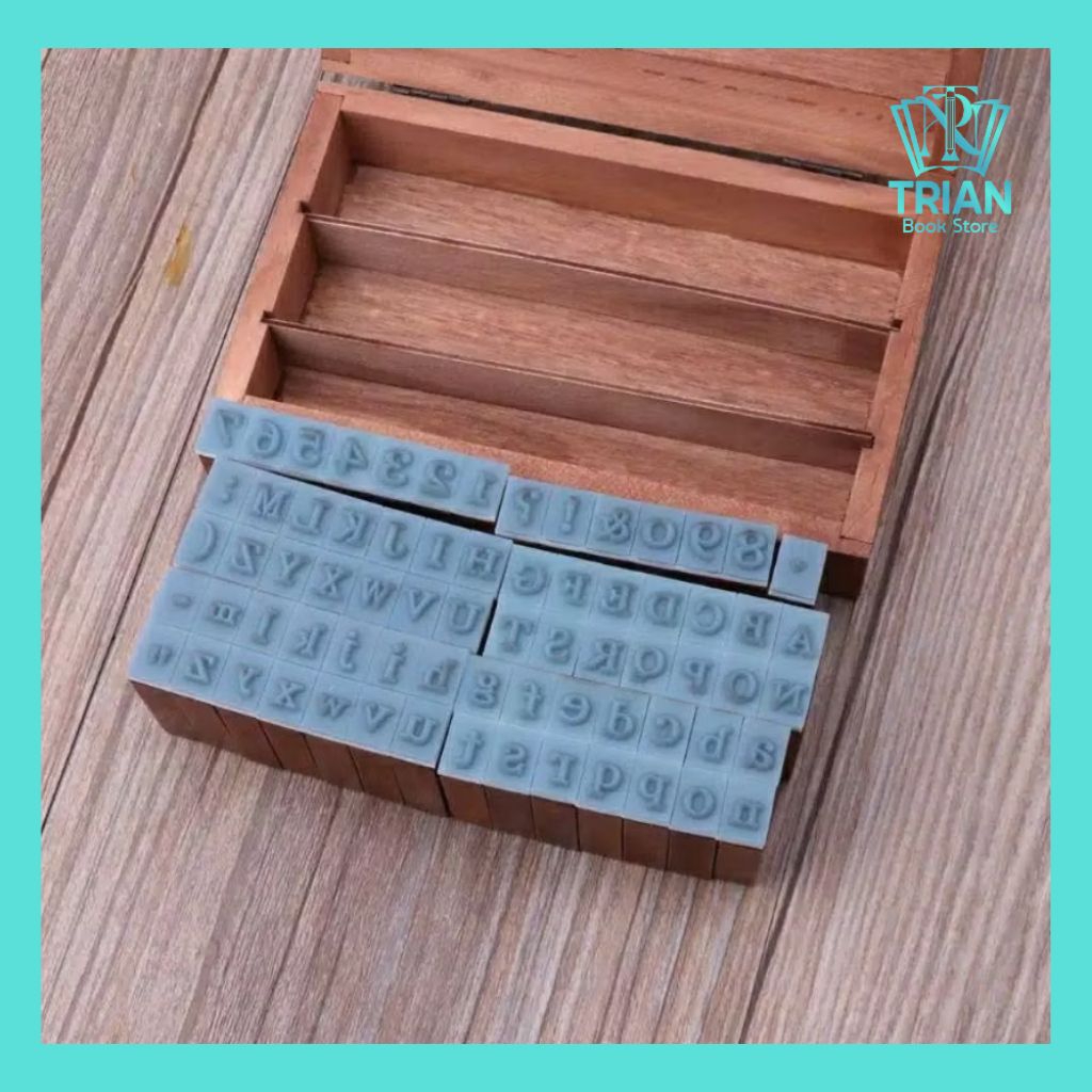SET STEMPEL 70PCS ALPHABET NUMBER WOODEN STAMP KAYU JOURNAL SCRAPBOOK GAYA VINTAGE AESTHETIC DIY