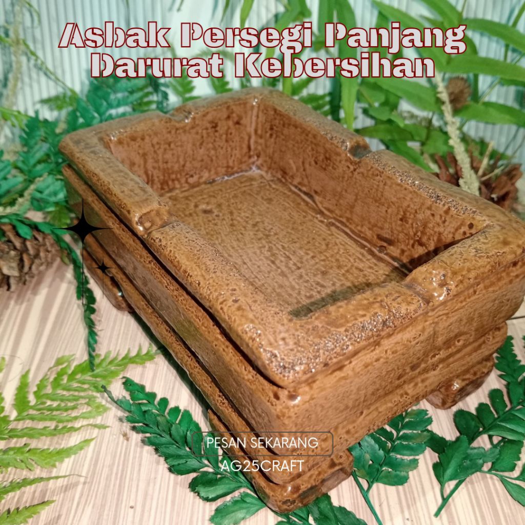 Asbak Persegi Panjang Estetik Coklat Glossy | Asbak Unik Bahan Hebel Kerajinan Tangan