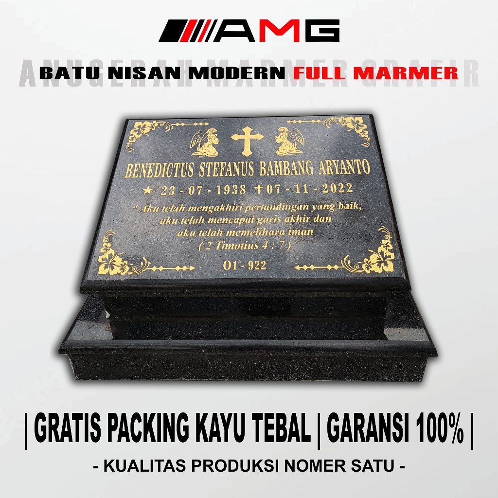 Batu Nisan Ful Granit Marmer Islam dan Kristen Ukuran 30x40cm Bahan Tebal 2cm Ukiran Rapih Permanen