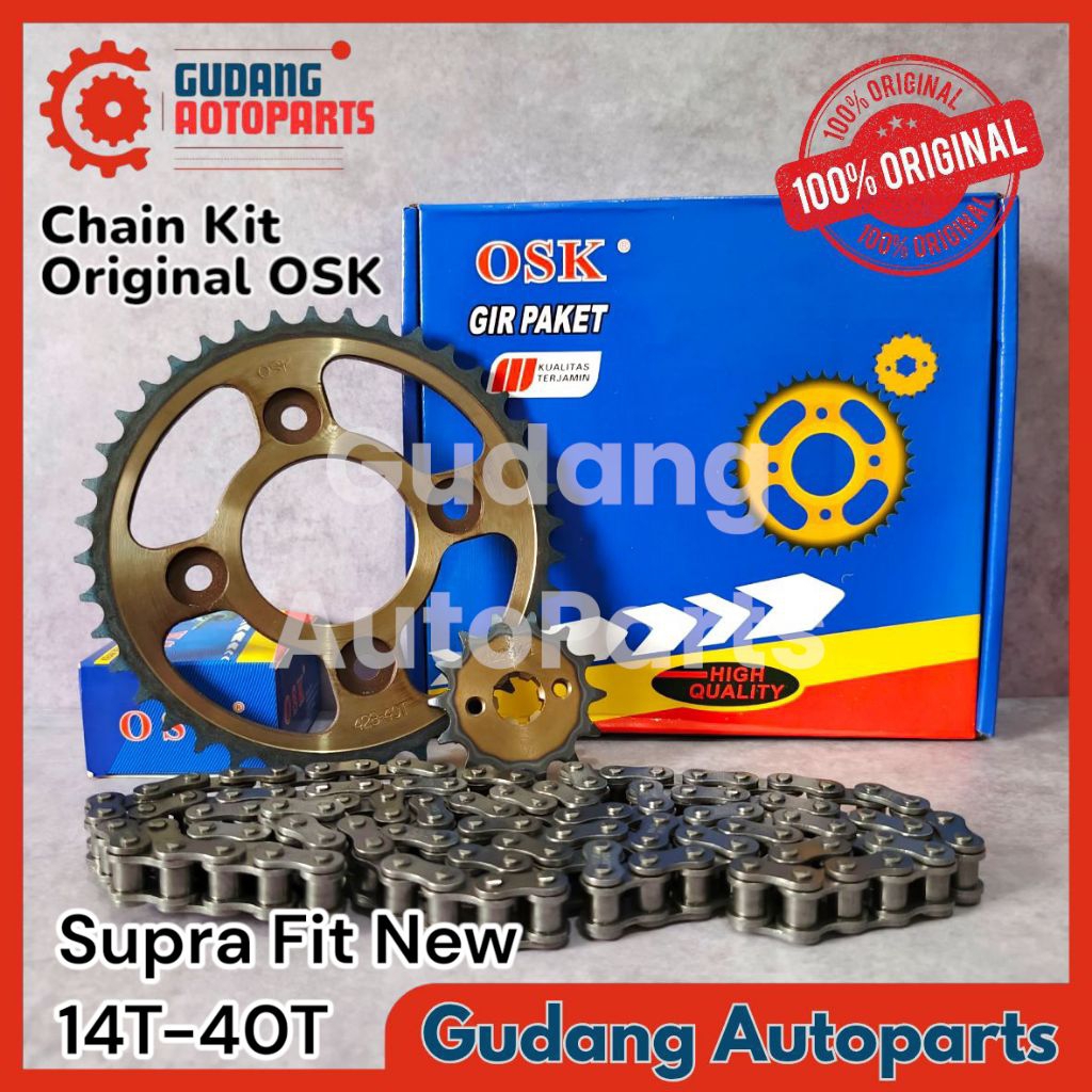 Gir Gear Set / Chain Kit Paket Original Asli OSK Gigi 14T-40T Rantai 428H-110L untuk Motor Supra Fit
