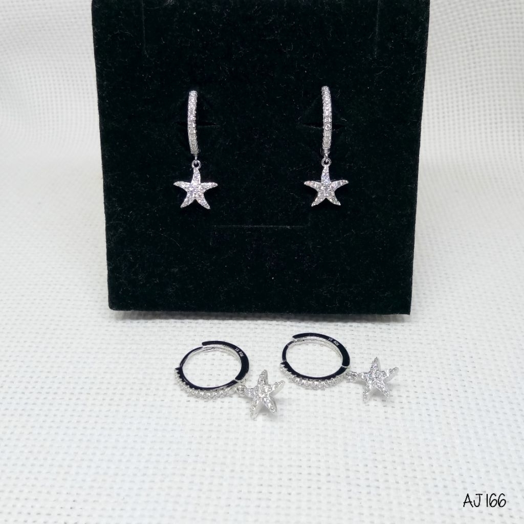 Anting Jepit Bintang Laut Dewasa Perak Asli 925 Lapis Mas Putih - AJ166