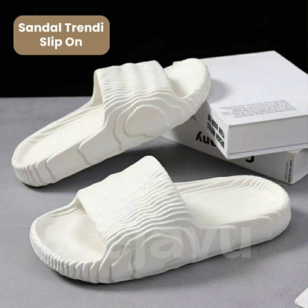 Sandal Pria Wanita Karet Jelly Sandal Flat Selop Rumah Slipper Sandal Selop Putih