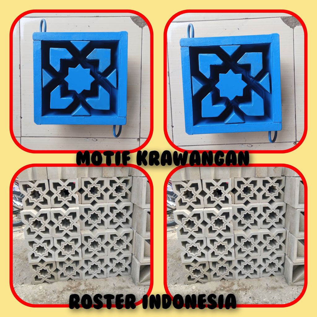 cetakan roster tumbuk besi motif karawangan 20x20x10