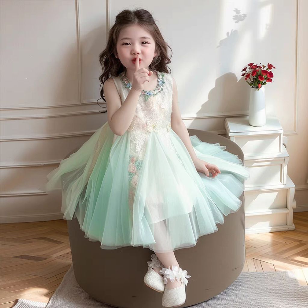 dress anak tutu mint warna mint sege import premium mermaid dress size 1-8thn floral kupu2 butterfly