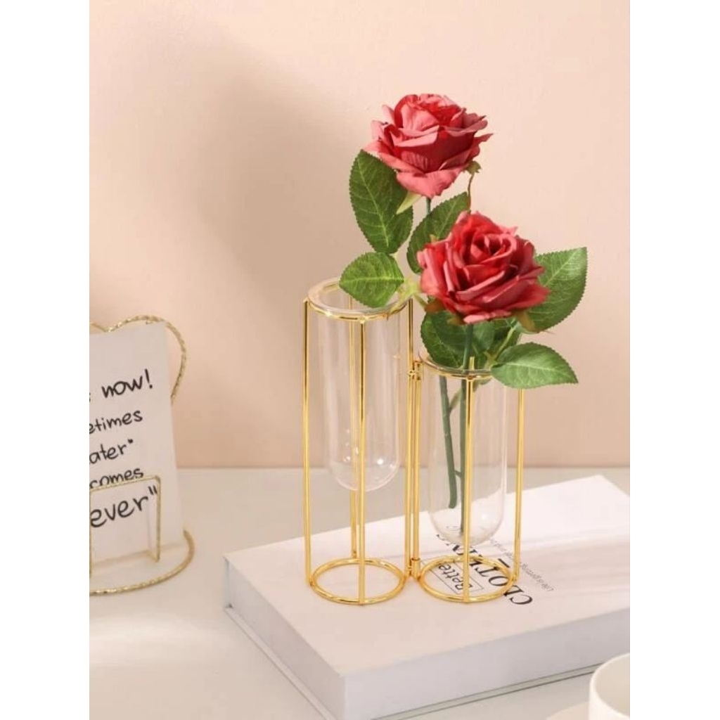 Stand Bunga Besi Tempat Menyimpan Bunga Vas Besi Set Tabung Kaca