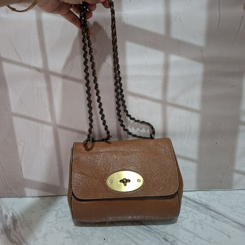 Tas Preloved Sling Shoulder Rantai Kulit Vintage No Brand