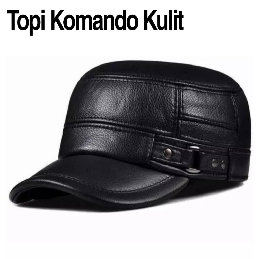 Topi Pria Komando Kulit Terbaru / Topi Komando Hitam All Size Dewasa