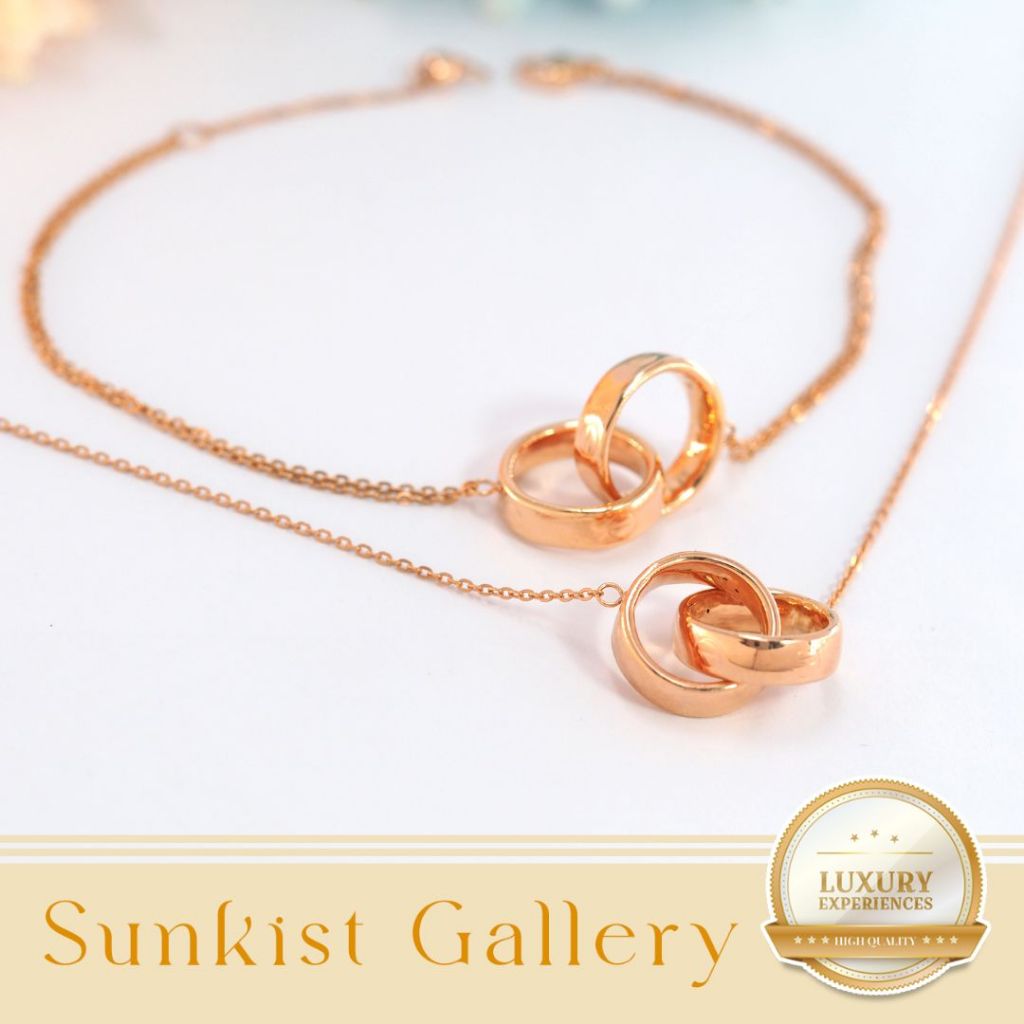 KALUNG DAN GELANG SATU SET DENGAN LIONTIN TERBARU EMAS ASLI EMAS MUDA KADAR 8K (375) KALUNG DAN GELA