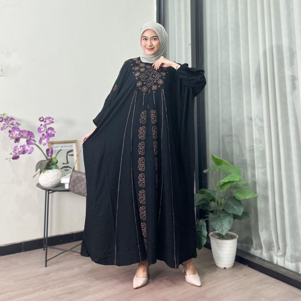 Terbaru - Kaftan Gamis Muslim Wanita Jumbo Syar'i Motif Batik Terbaru Bahan Rayon Premium Adem Dan H