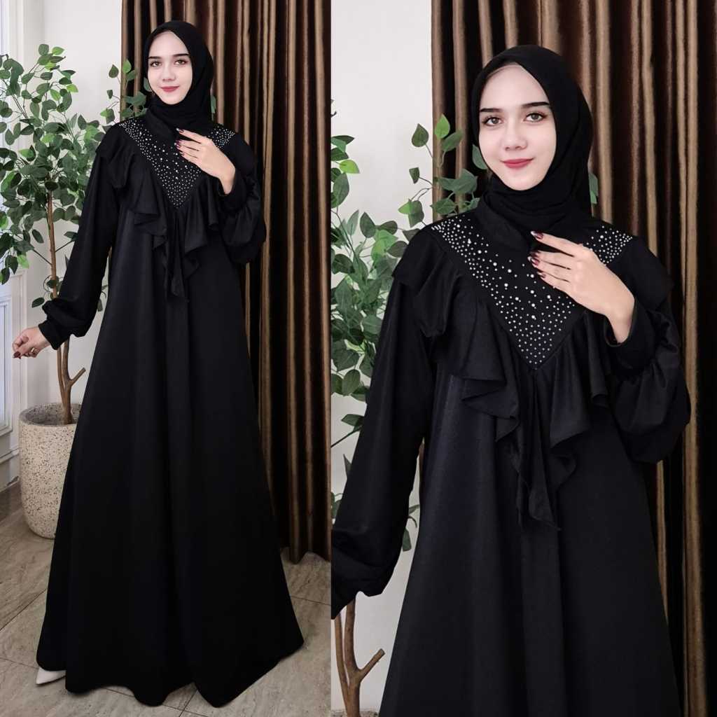Gamis Wanita Dada Rumbai Rempel Terbaru Cocok Untuk Lebaran Dengan  Mote Payet Swarosky Mewah Elegan