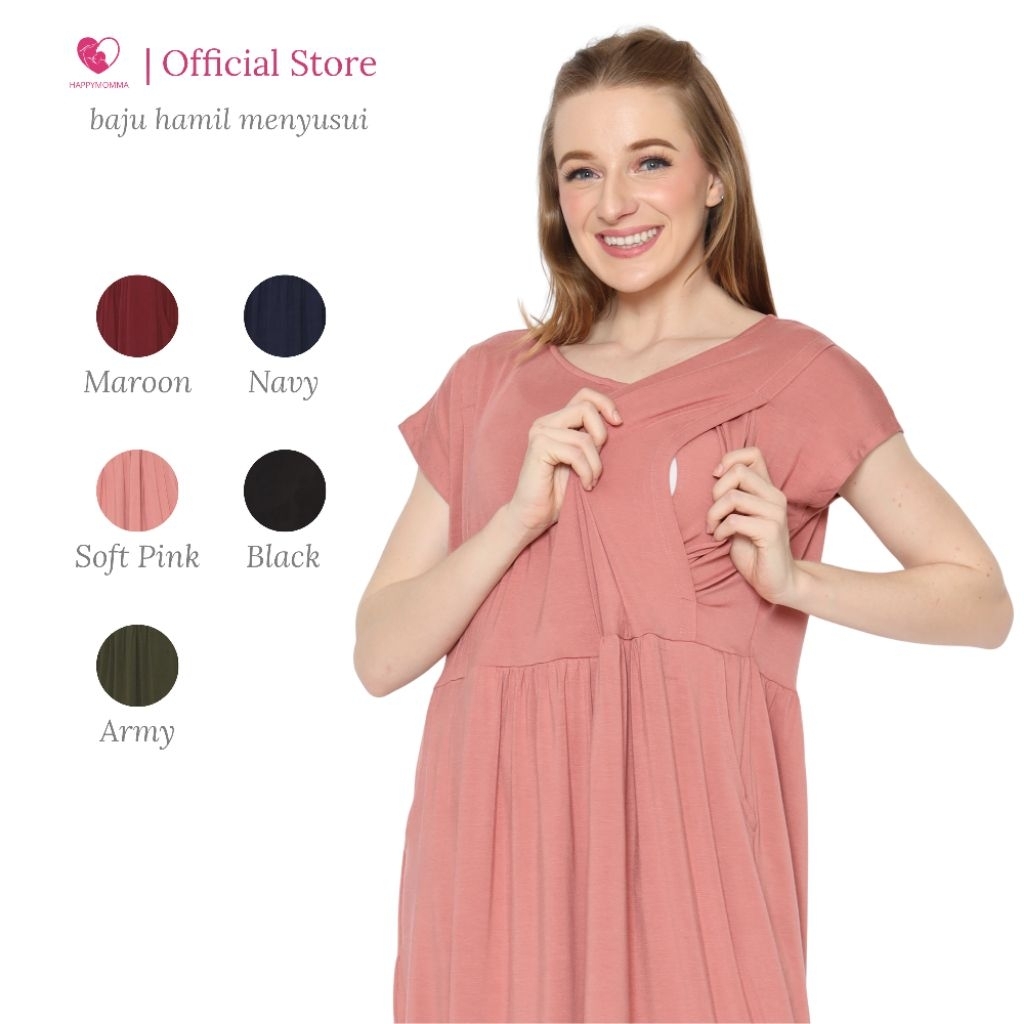 Happymomma - Baju Busui Friendly Bukaan Kanan Kiri Lengan Pendek Adem