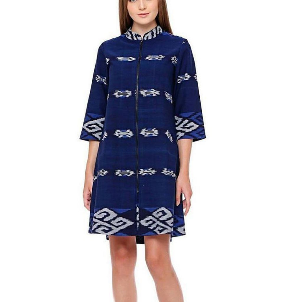 Baju tenun troso dress tenun midi dress wanita kerja