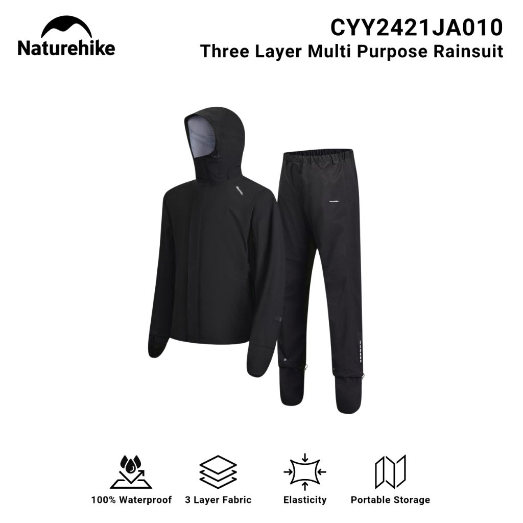 JAS HUJAN NATUREHIKE CYY2421JA010 CYY2421JB010 THREE LAYER MULTI PURPOSE RAINCOAT RAINSUIT RAIN PANT